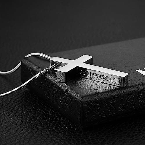 HZMAN Cross Pendant Stainless Steel Necklace with Philippians 4:13 Bible Verse