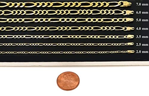 Solid 14k Yellow Gold Figaro Chain, 5.0mm, 16 to 24