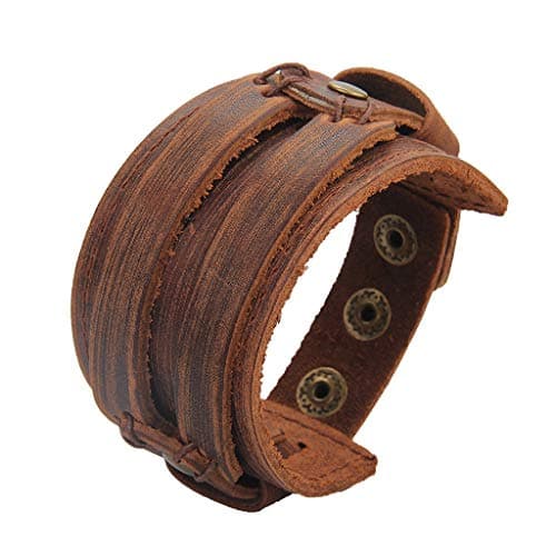 Jeilwiy Men's Punk Leather Wristbands - Adjustable, Braided Black & Brown Cuff Bangle Gifts