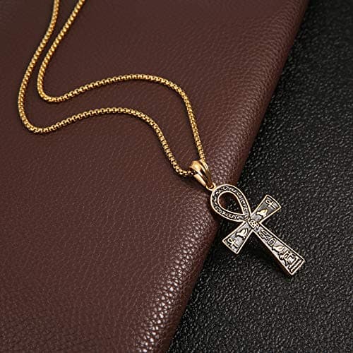 HZMAN Large Ankh Cross Pendant with 22+2 Inch Chain