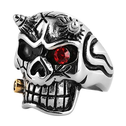 HZMAN Men's Red Gothic Skull Stainless Steel Ring