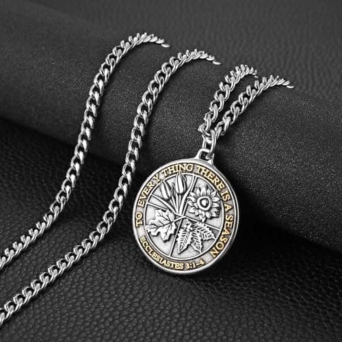 HZMAN Men's Stainless Steel Retro Ecclesiastes Coin Necklace Jewelry Gift