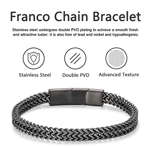 Stainless Steel Magnetic Clasp Mens Franco Chain Bracelet