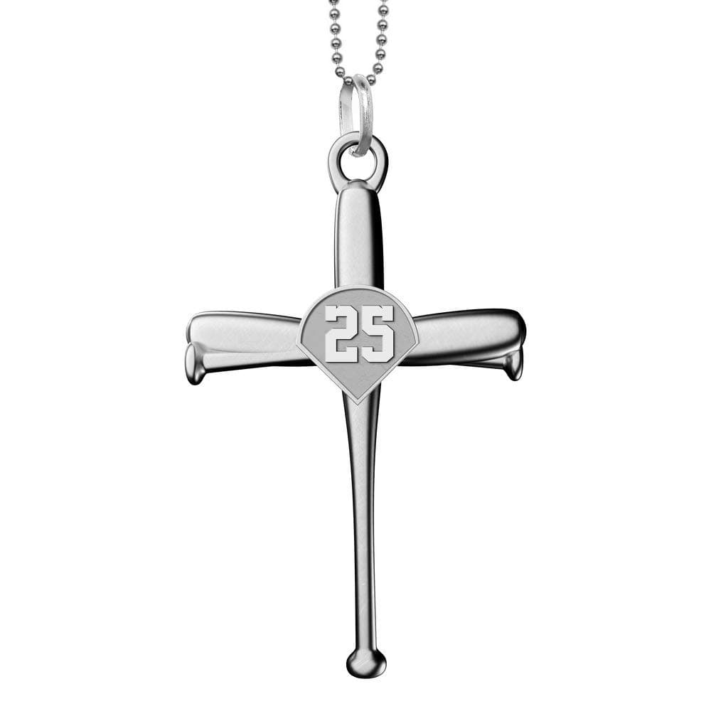 PicturesOnGold.com Stainless Steel Baseball Bat Cross Pendant with Number - 3/4" x 1 1/4"