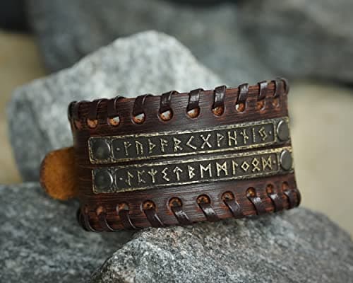 Baldur Jewelry Genuine Leather Viking Rune Bracelet, Adjustable for Men & Women