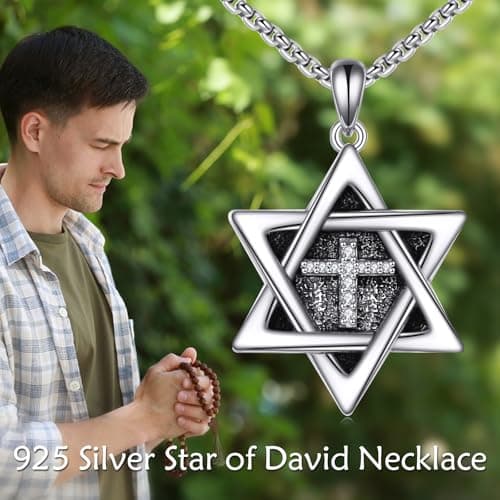 Sterling Silver Star of David Pentagram Necklace for Men and Women