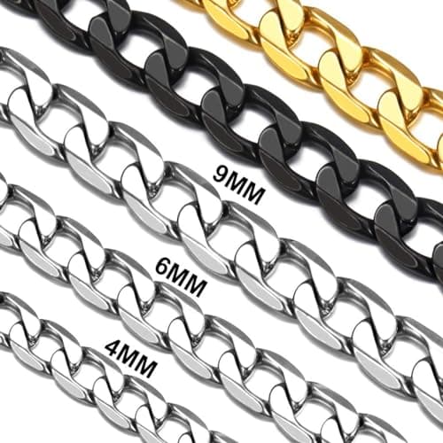 Men's Stainless Steel Cuban Link Chain Necklace, Silver/Black/Gold Plated, 4/6/9mm, 18-30 inches, Gift Jewelry