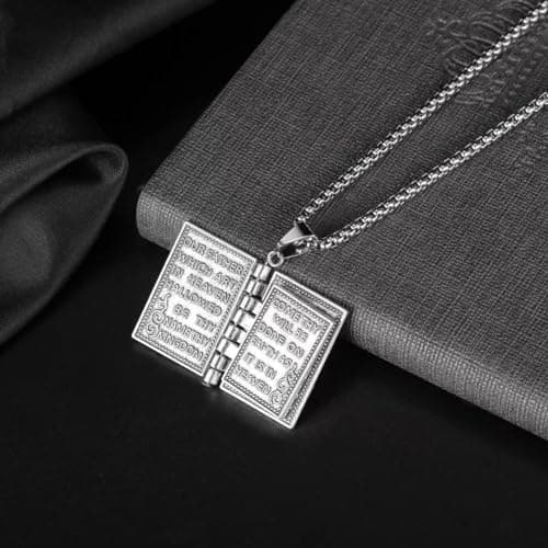 DATOA Openable Prayer Bible Book Pendant Necklace Religious Gift