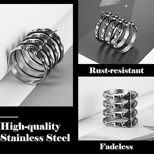 Gothic Punk Spine Skeleton Steel Ring for Biker Men and Women - HZMAN