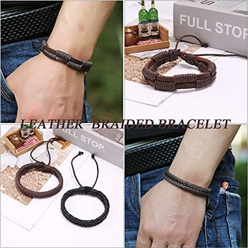SAMOCO Multilayered Braided Leather Wristbands for Men & Women Adjustable