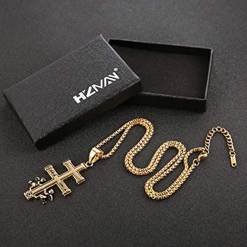 HZMAN Religious Stainless Steel Cross with Angels Pendant Necklace