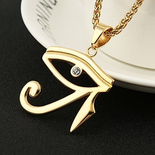 HZMAN CZ Eye of Horus Protection Pendant on Stainless Steel Necklace