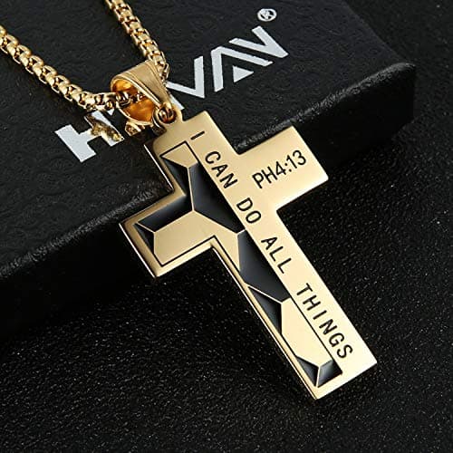 HZMAN Stainless Steel Soccer Cross Necklace for Men PH 4:13 I CAN DO ALL THINGS