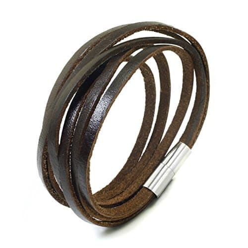 JEWELRIESHOP Monotone Rough Finish Genuine Leather Wrap Bracelet