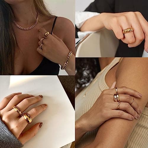 FAXHION 18K Gold Plated Stackable Knuckle Rings Set for Women