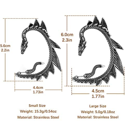 Stainless Steel Dragon Ear Cuff Earrings for Women and Men