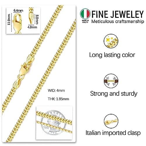 Eterjew Italian Solid 18k Gold Over 925 Sterling Silver Chain Necklace for Men