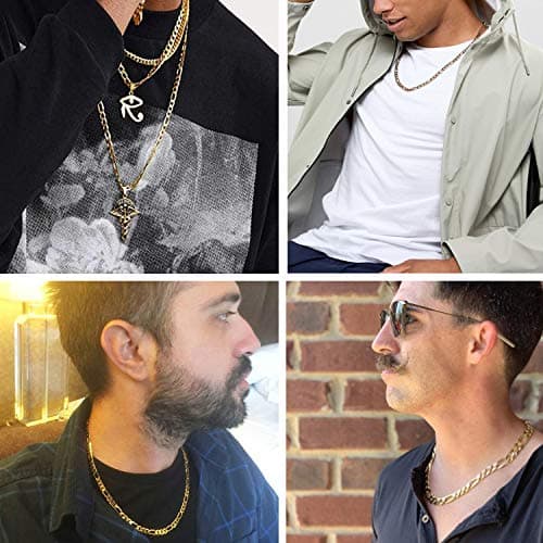 18k Gold Plated Figaro Link Chain - Stainless Steel Necklace for Men and Women