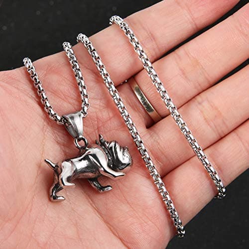 HZMAN 3D Stainless Steel Bulldog Pendant Dog Necklace