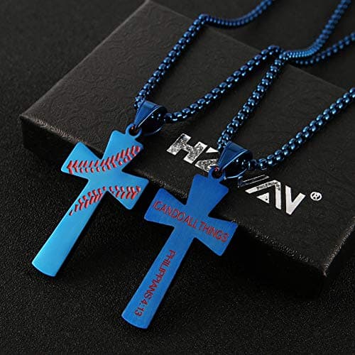 HZMAN To My Son Baseball Cross Necklace with "I CAN DO ALL THINGS" Bible Verse