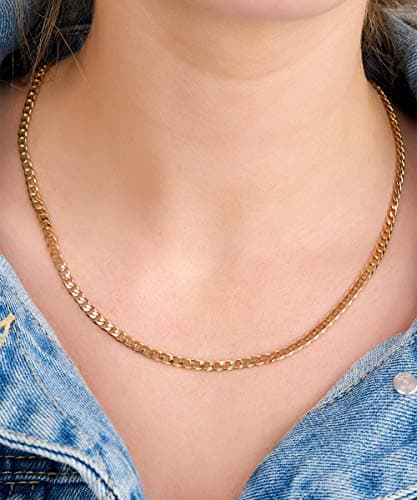 Barzel 18K Gold Plated Curb/Cuban Link Chain Necklace - 2MM, 3MM, 4MM, 5MM, Brazil