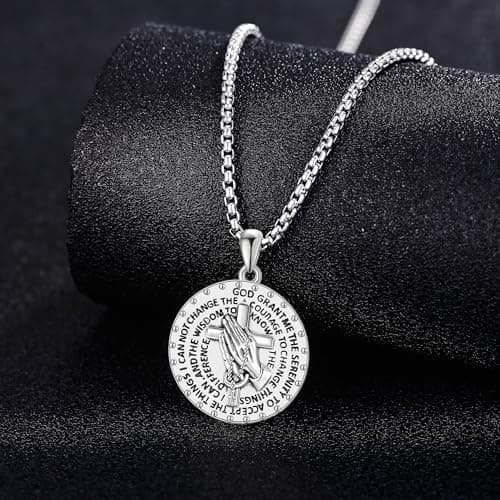 AXOMY Saint Necklace for Women Men - Sterling Silver Serenity Prayer Pendant Jewelry