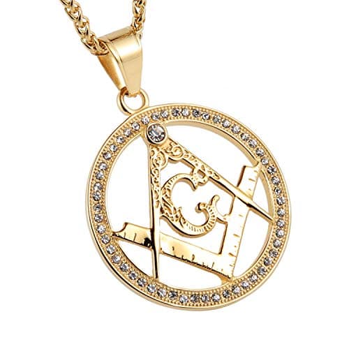 Gold Plated Cz Masonic Pendant Necklace for Men