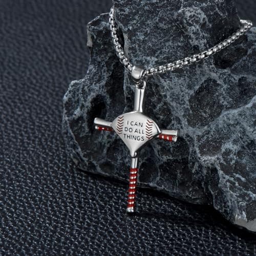 925 Sterling Silver Baseball Cross Necklace for Baseball Players