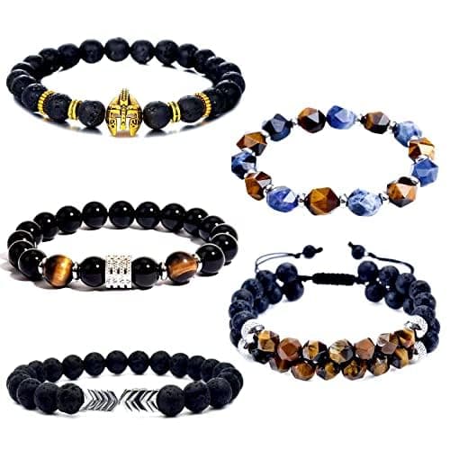 Men's Leather Tree of Life Bracelet with Tiger Eye Beads - Gift for Men