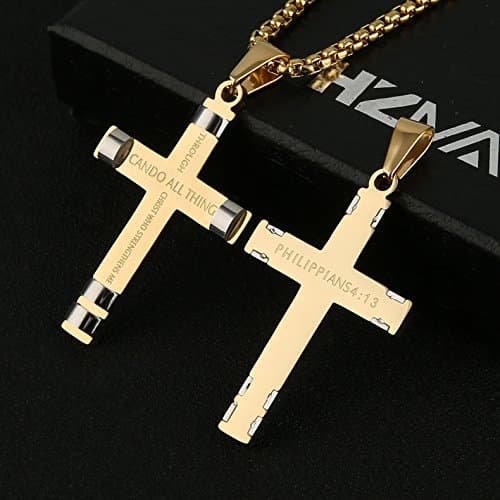 Philippians 4:13 Cross Pendant Stainless Steel Necklace - 3 Colors