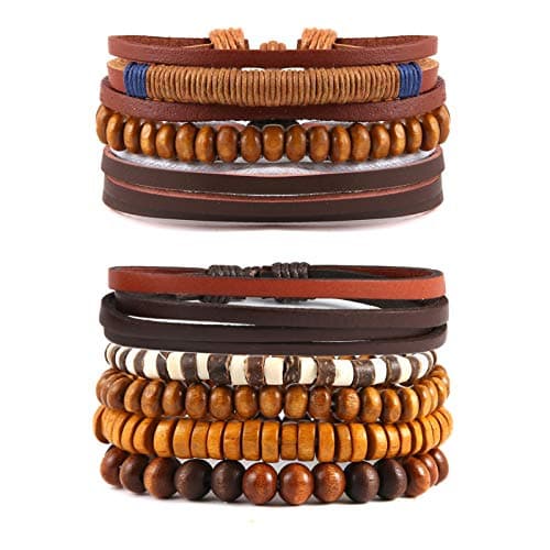 STWTR Mix 8 Wrap Bracelets Hemp Cords Wood Beads