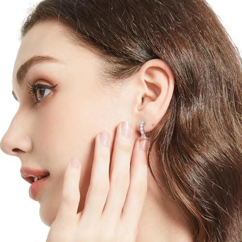 Kosuwo Moissanite Small Hoop Earrings, 18K White Gold Plated, Sterling Silver