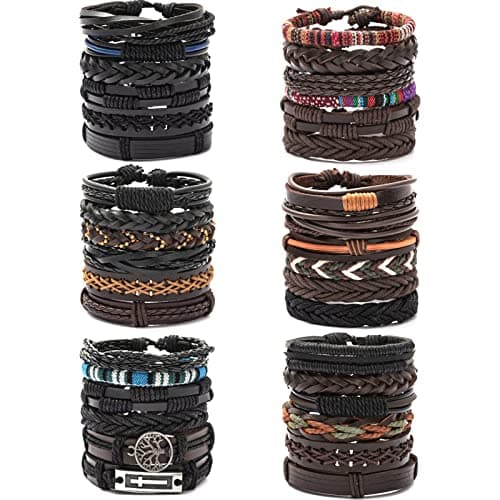 JEWPARK Woven Ethnic Braided Leather Bracelets Set for Men & Women