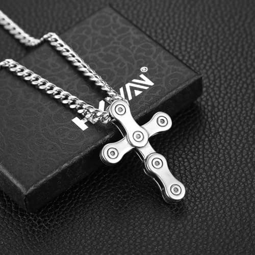 HZMAN Rotatable Silver Cross Necklace for Men Jewelry Gift