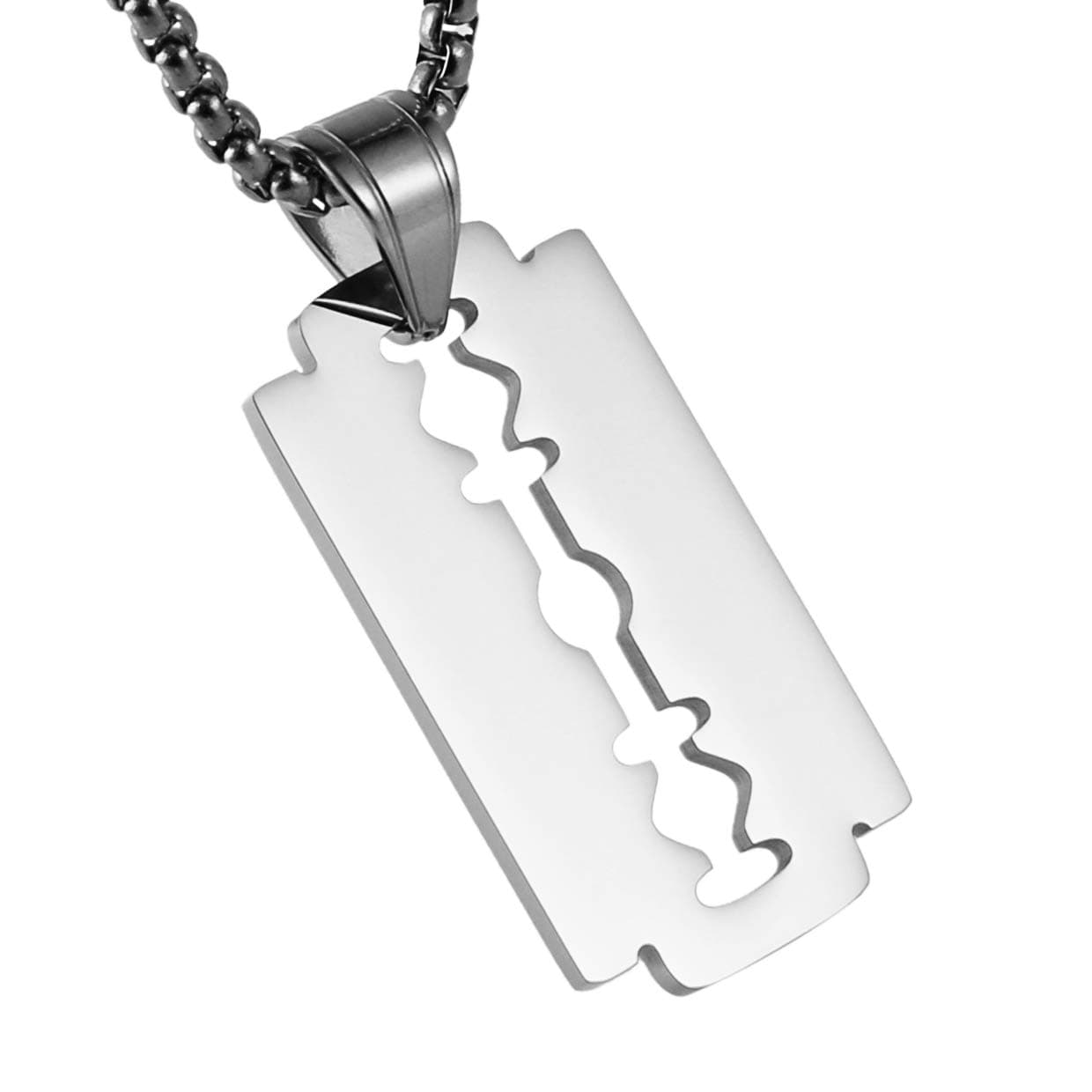 Stainless Steel Razor Blade Dog Tag Pendant Hip Hop Necklace