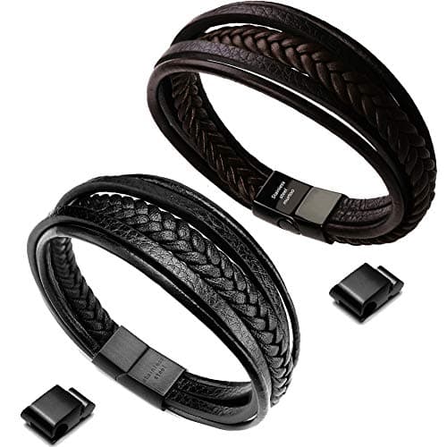 Murtoo Mens Multi-Layer Cowhide Leather Bracelet with Clasp