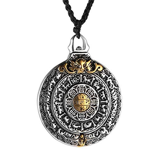 HZMAN Vintage Tibetan I Ching Om Pendant Necklace Spiritual Divination Jewelry