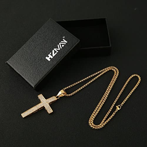 Iced Out Cross Pendant: 18k Gold Plated Stainless Steel Hip-Hop Necklace
