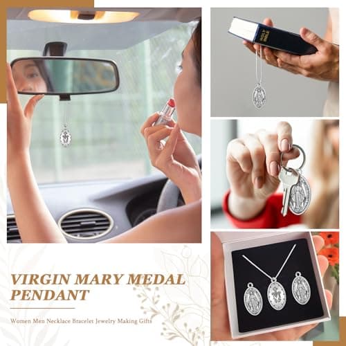 Ferreve 48 Pcs Virgin Mary Silver Pendant Necklaces for Men Women