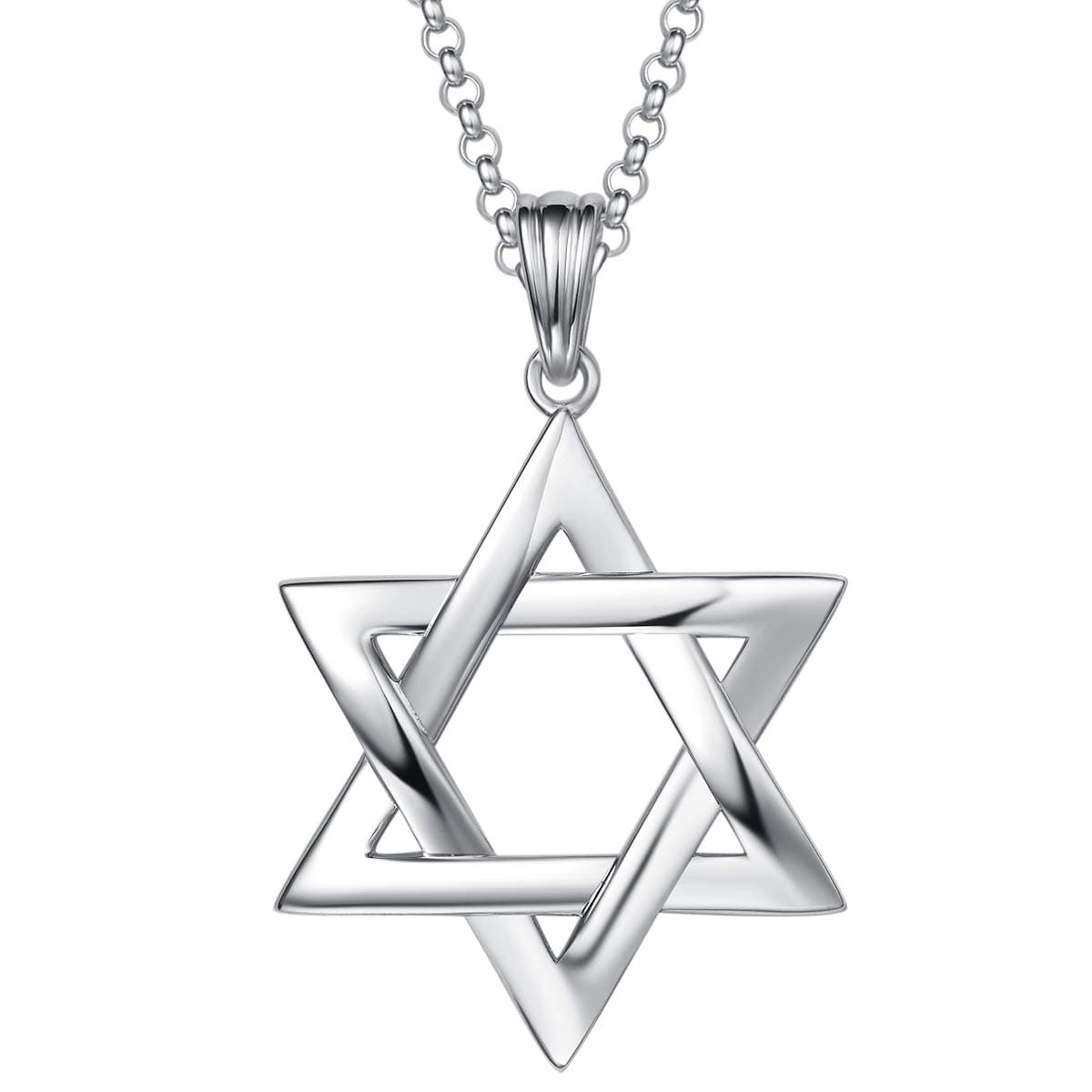 FANCIME Sterling Silver Polished Star of David Pendant Necklace for Men, 19.7-INCH