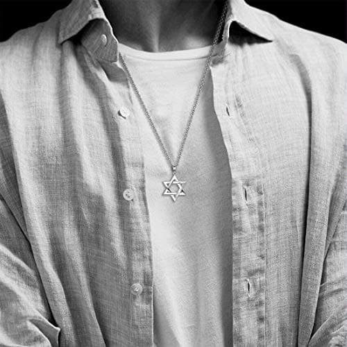 FANCIME Sterling Silver Polished Star of David Pendant Necklace for Men, 19.7-INCH