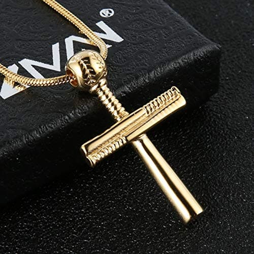 HZMAN Stainless Steel Baseball Bat Cross Necklace - Large & Small Options