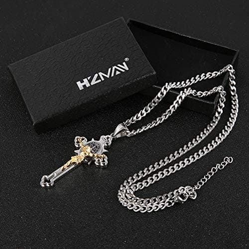 HZMAN Saint St. Benedict Crucifix Cross Necklace