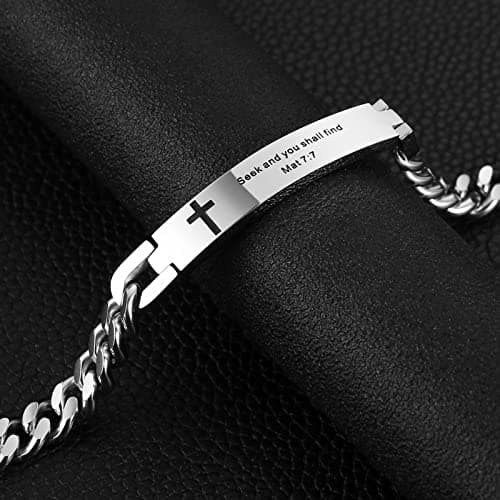 Religious Bible Verse Cross Bracelet Stainless Steel Inspirational ID Bracelets for Men Women