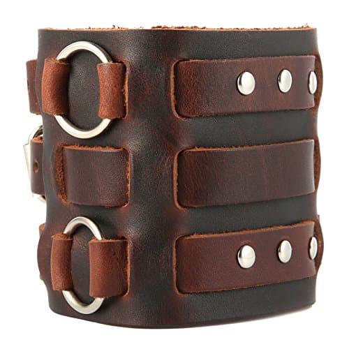 Men's Leather Bracelet Silver Tone Adjustable