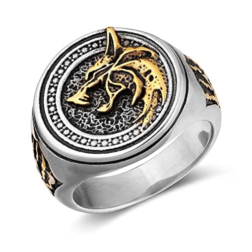 HZMAN Viking Wolf Ring for Men Stainless Steel Wolf Head Paw Rings Gift