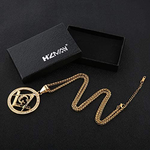 Gold Plated Cz Masonic Pendant Necklace for Men