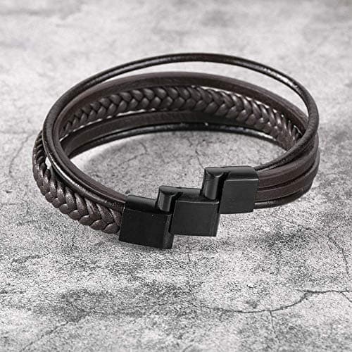 Murtoo Mens Multi-Layer Cowhide Leather Bracelet with Clasp
