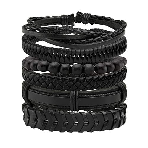 Eigso Wooden Bead PU Leather Cuff Bracelet for Men & Women