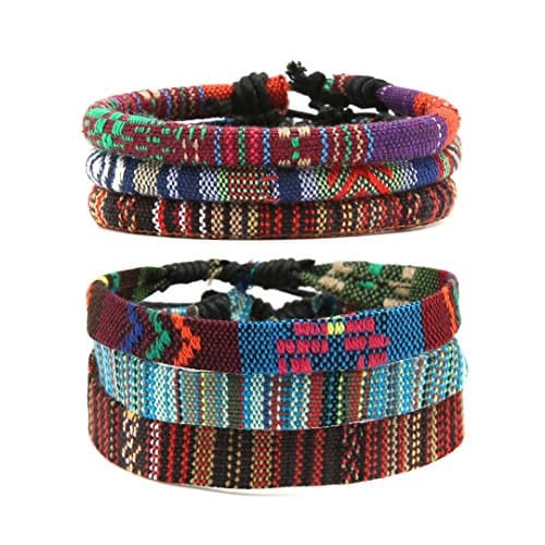 HZMAN Mix 6 Wrap Hemp Cords Bracelets for Men and Women